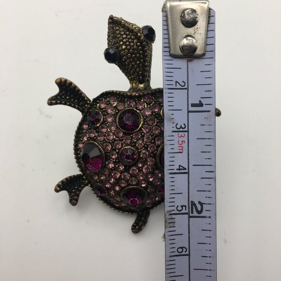 VTG Sea Turtle Ring Stretch Band Pink Purple Rhinestones Gold Tone Metal 2.5" - Picture 3 of 13